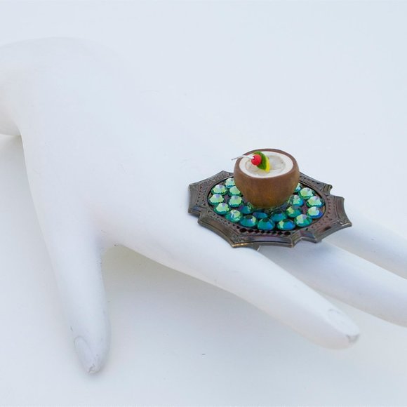 COCNUT FRUIT COCKTAIL RHINESTONE RING - Picture 2 of 4